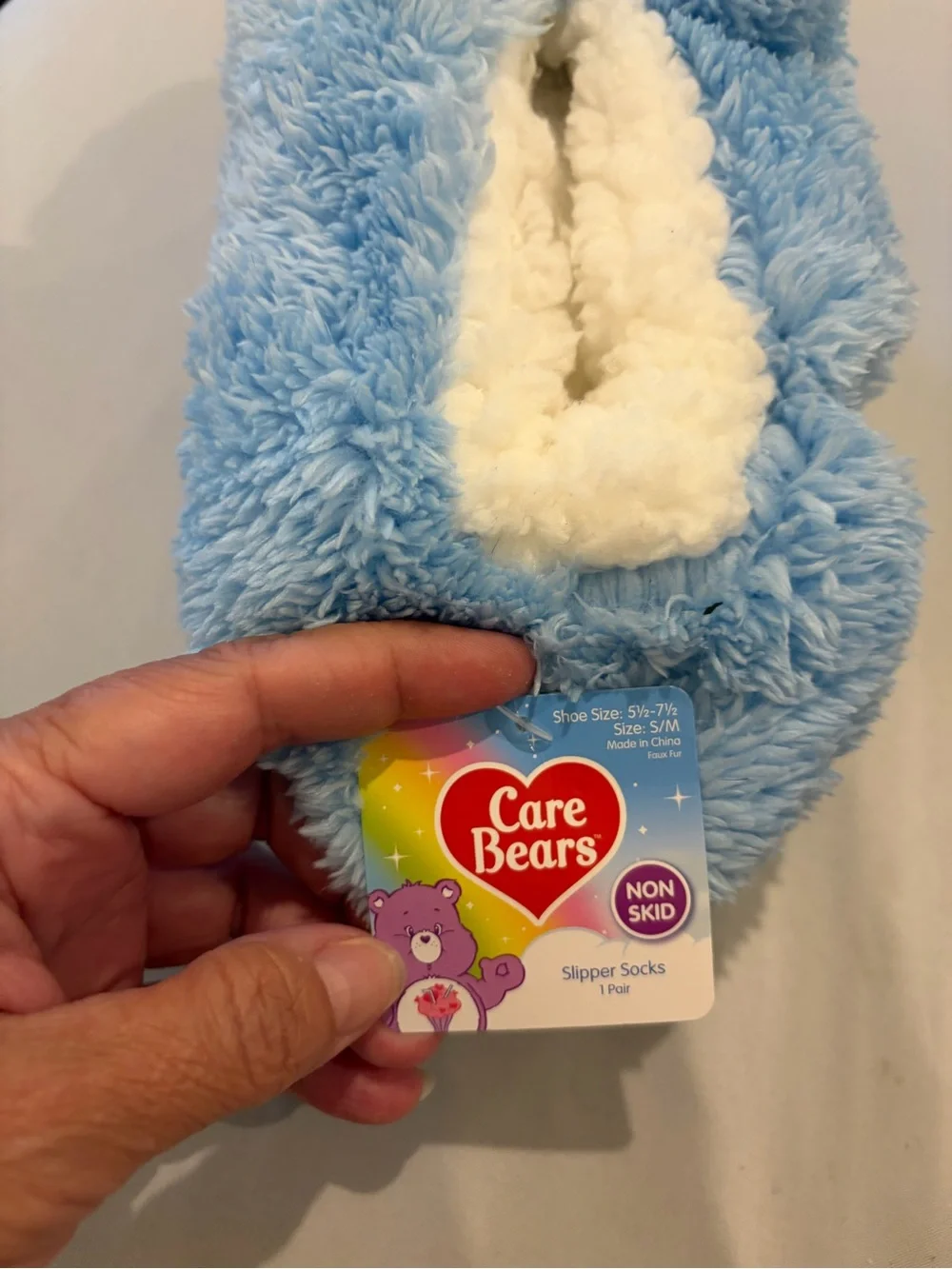 Care Bears Light Blue Plush Slipper Socks with Cream Lining